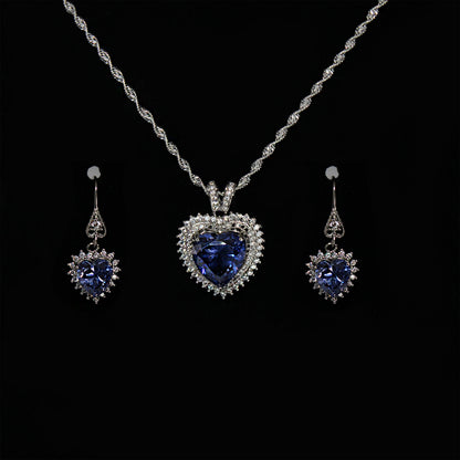 Classy Sterling Silver Tanzanite Heart Necklace and Earring Set, Tanzanite Jewelry, Heart Jewelry, Bridal Jewelry Gift, December Birthstone